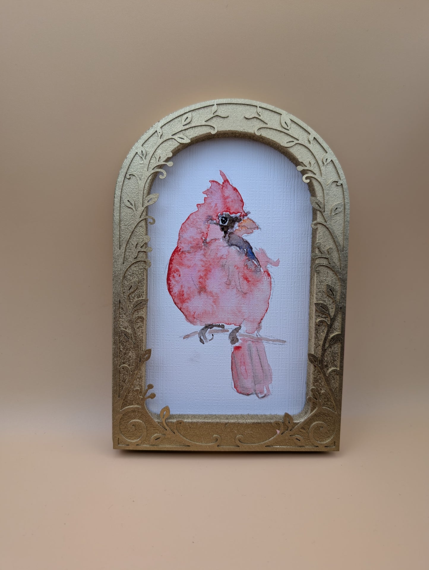 Loose Watercolor Cardinal Print - Arched Framed Print