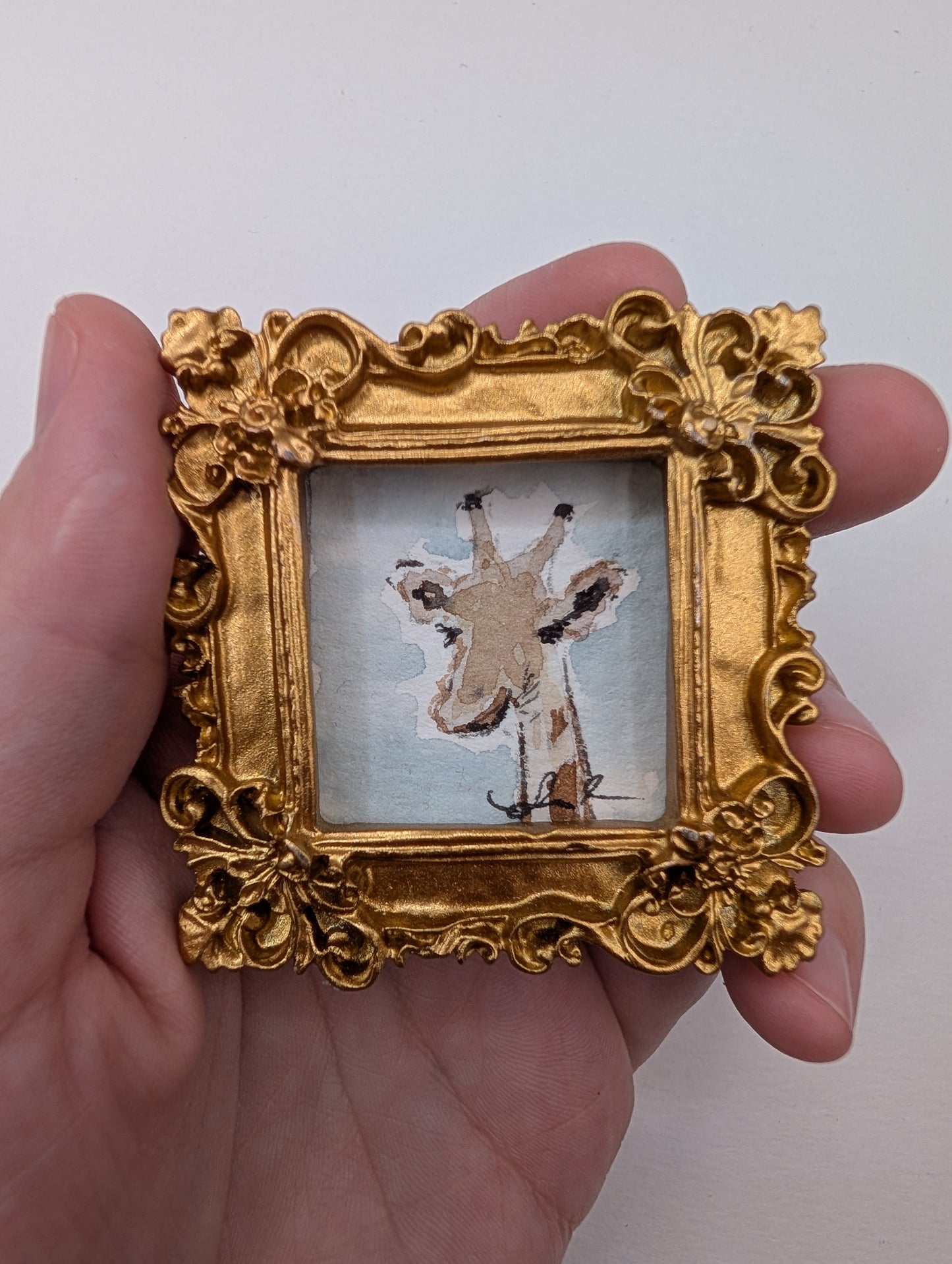 Mini Giraffe Painting - Original Watercolor Art by Lora Cavallin
