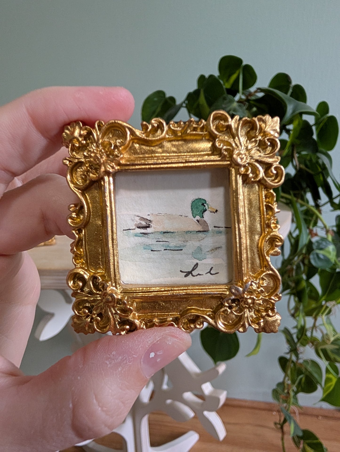 Mini Duck Painting - Original Watercolor Art by Lora Cavallin