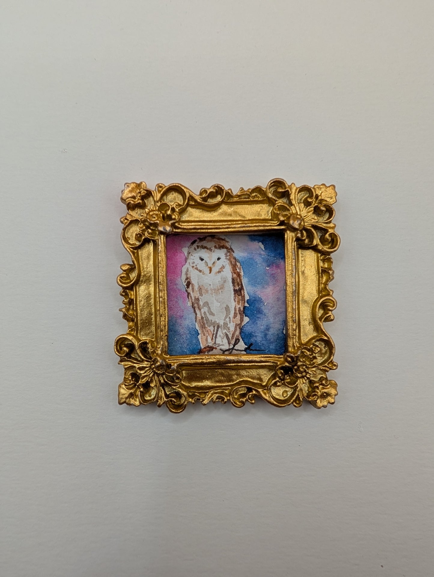 Mini Owl Painting - Original Watercolor Art by Lora Cavallin