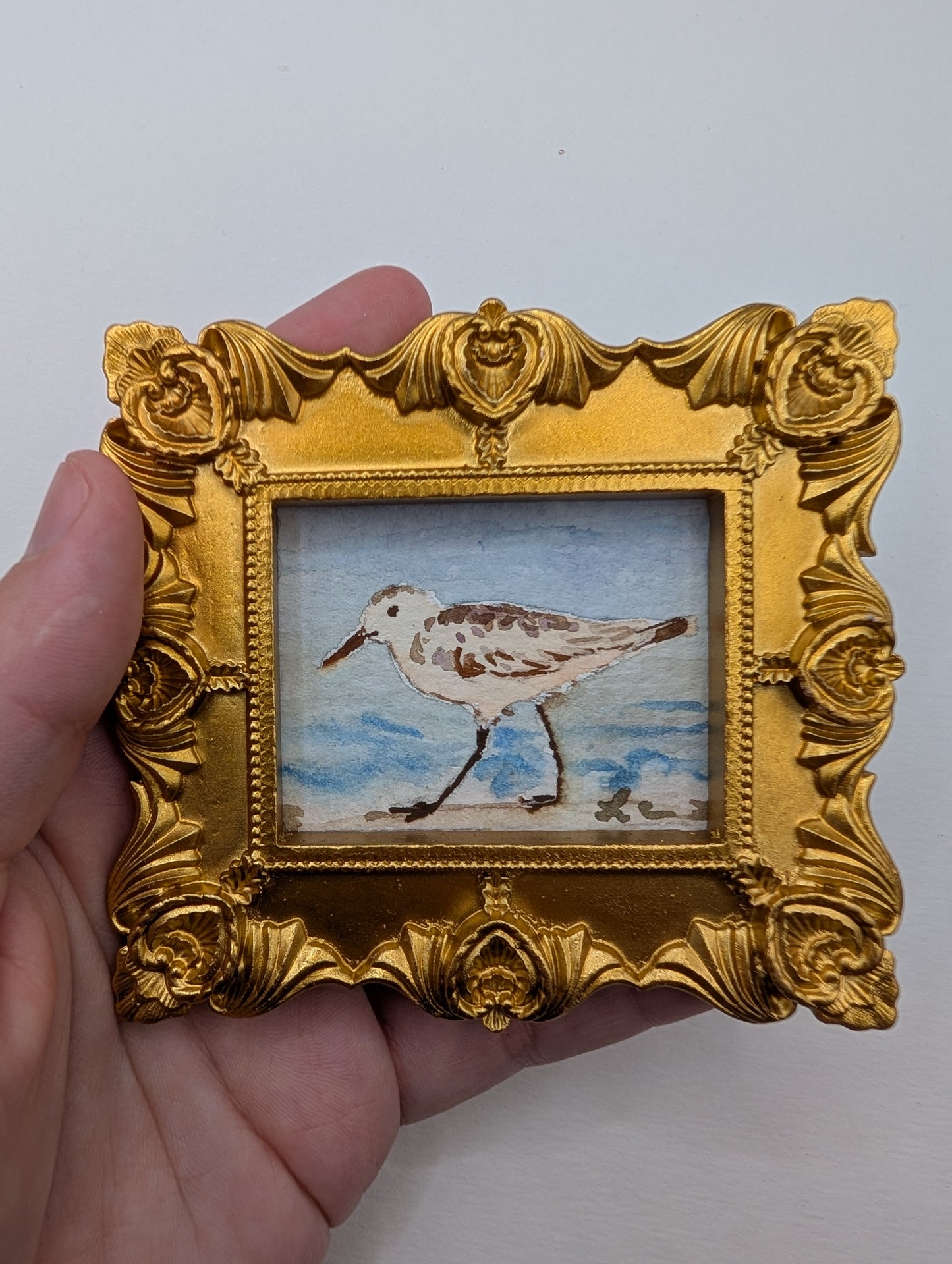 Mini Sandpiper Painting - Original Watercolor Art by Lora Cavallin