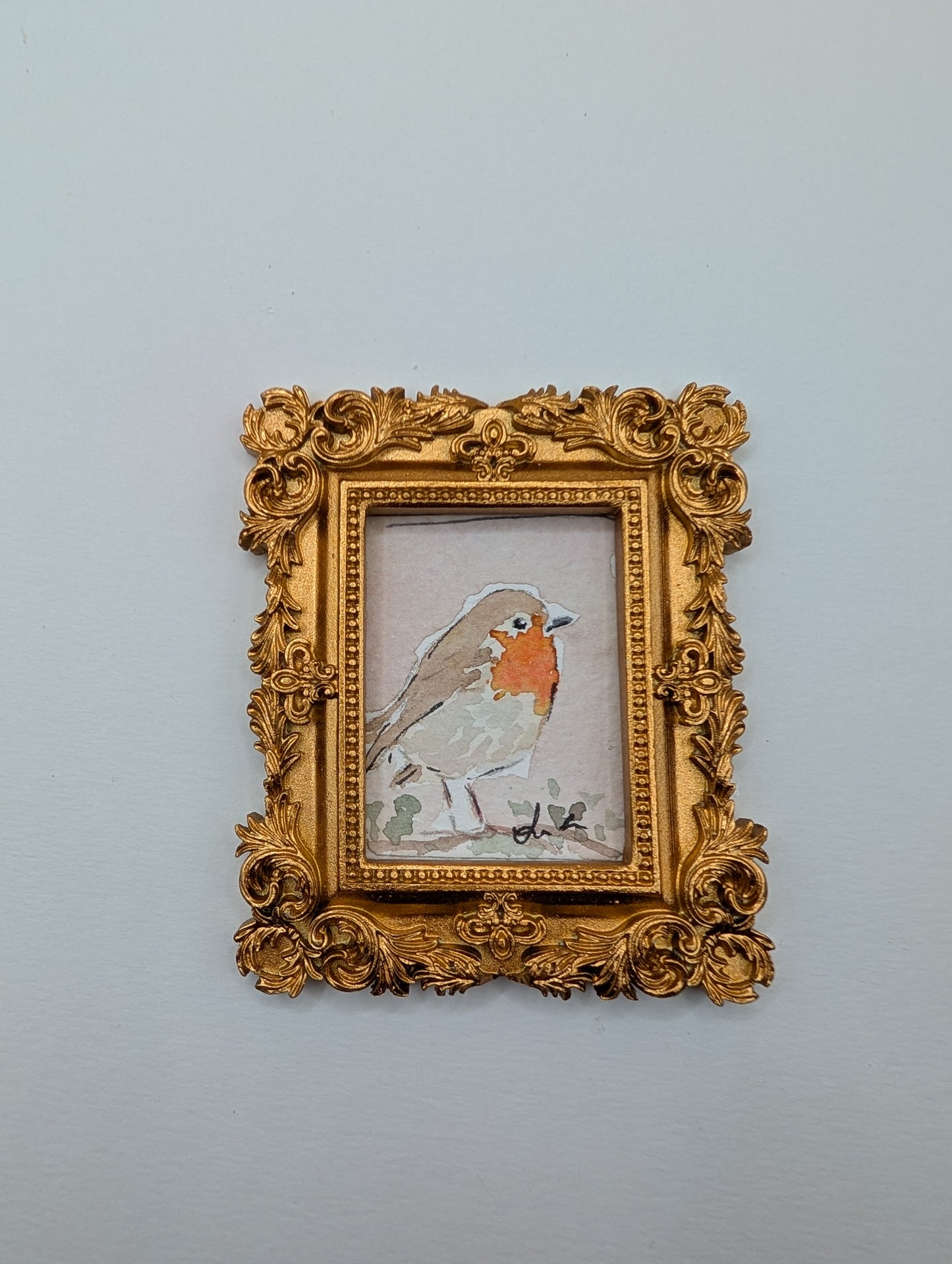 Mini Robin Bird Painting - Original Watercolor Art by Lora Cavallin