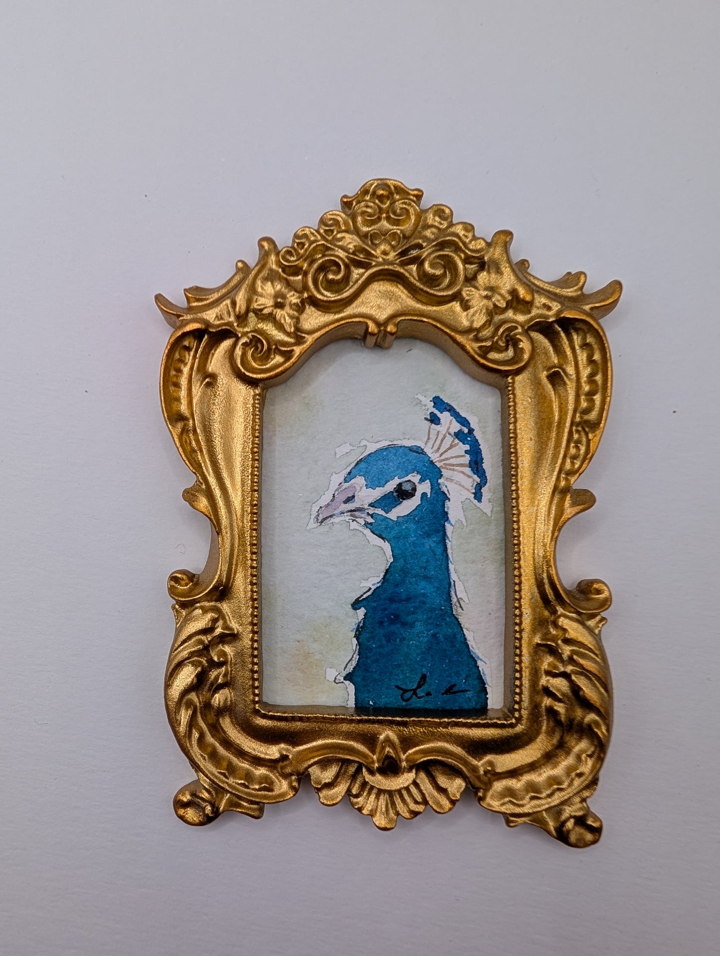 Mini Peacock Painting - Original Watercolor Art by Lora Cavallin