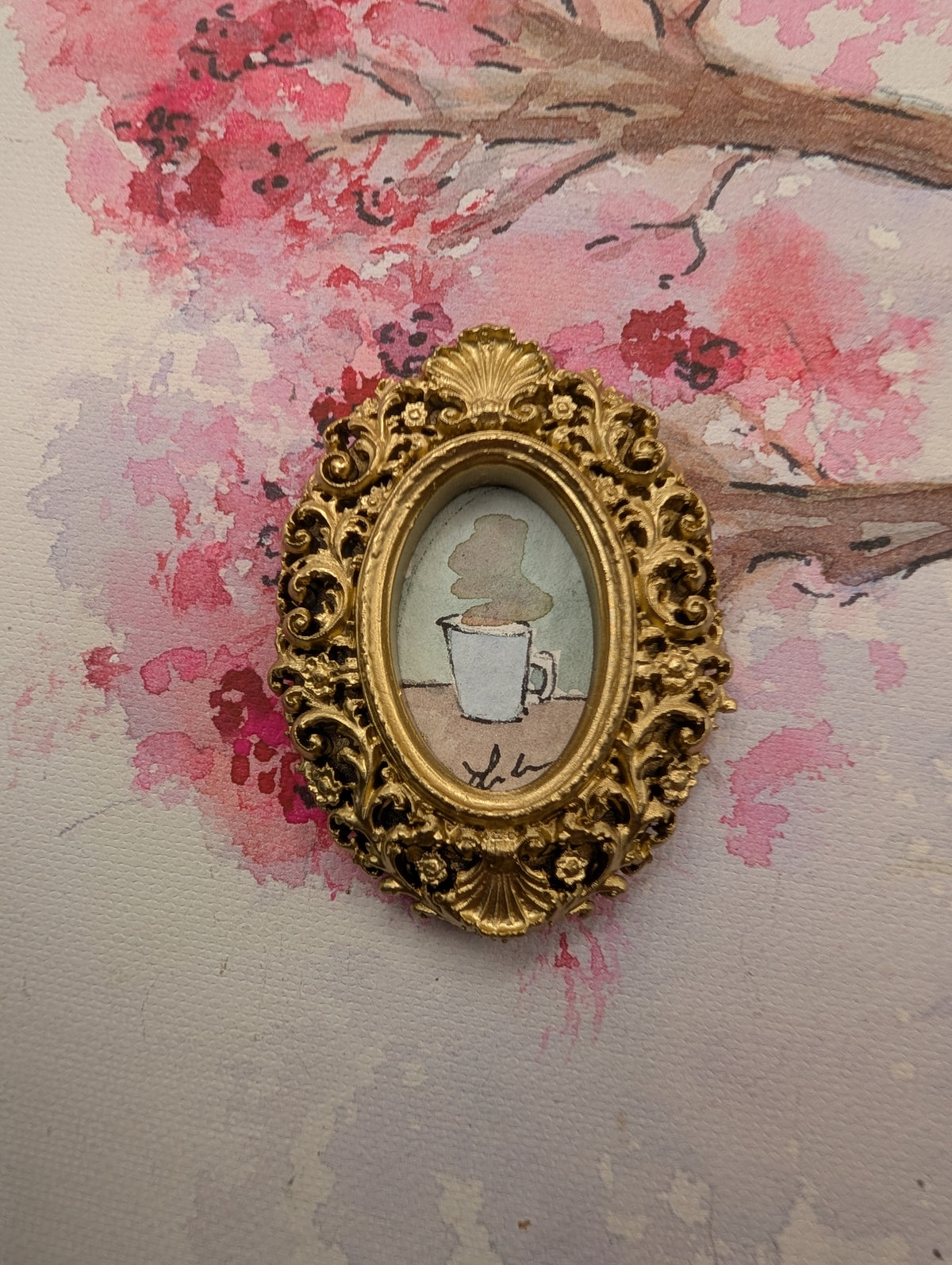 Mini Coffee Mug Painting - Original Watercolor Art by Lora Cavallin