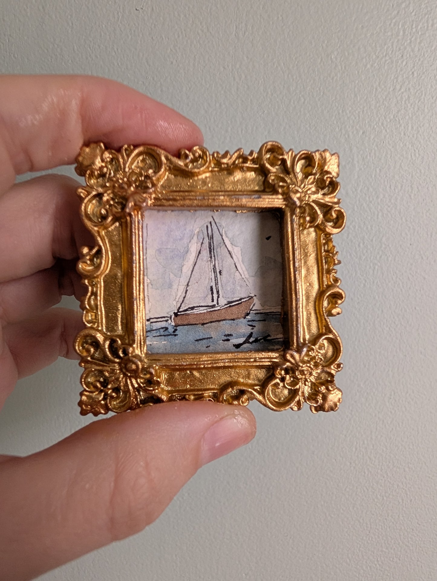 Mini Sailboat Painting - Original Watercolor Art by Lora Cavallin
