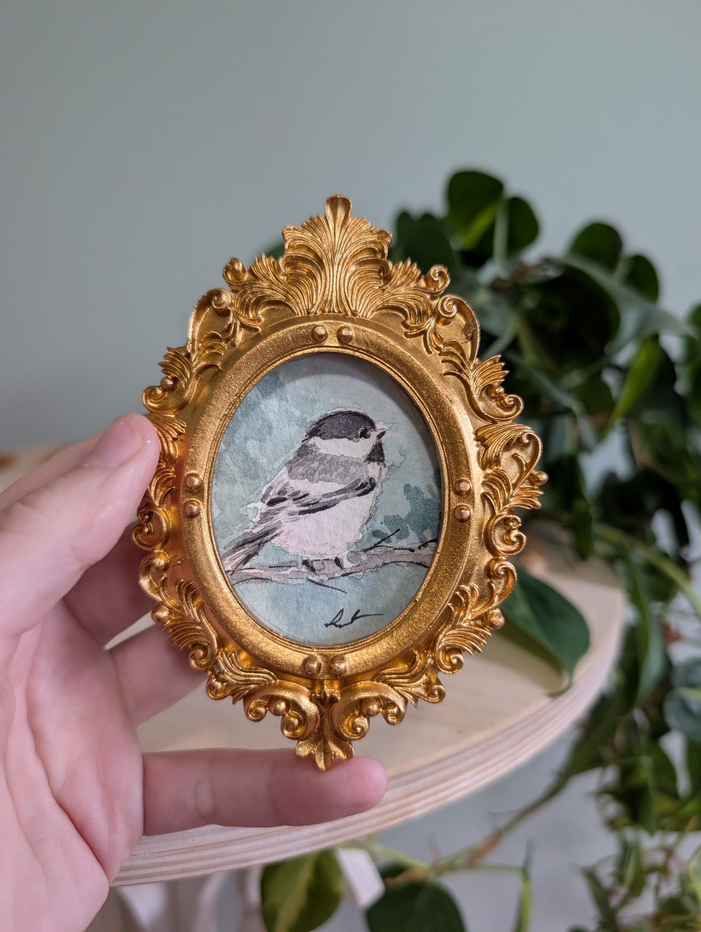 Mini Chickadee Bird Painting - Original Watercolor Art by Lora Cavallin