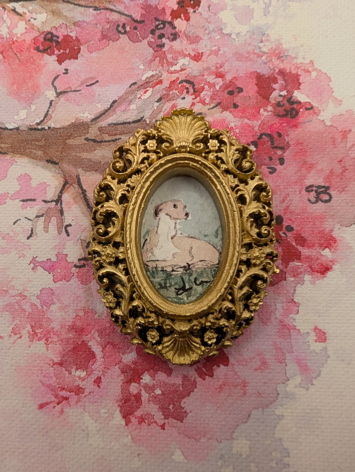Mini Whippet Painting - Original Watercolor Art by Lora Cavallin