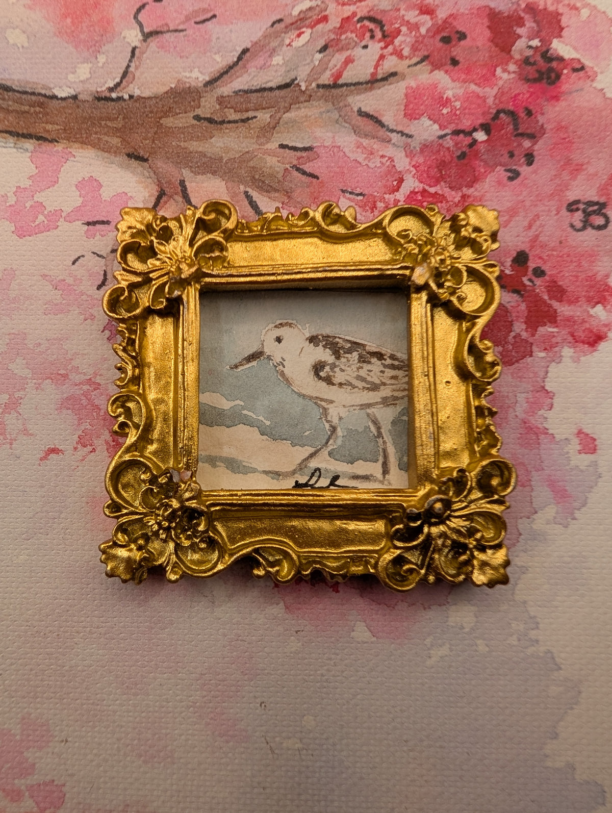 Mini Sandpiper Painting - Original Watercolor Art by Lora Cavallin