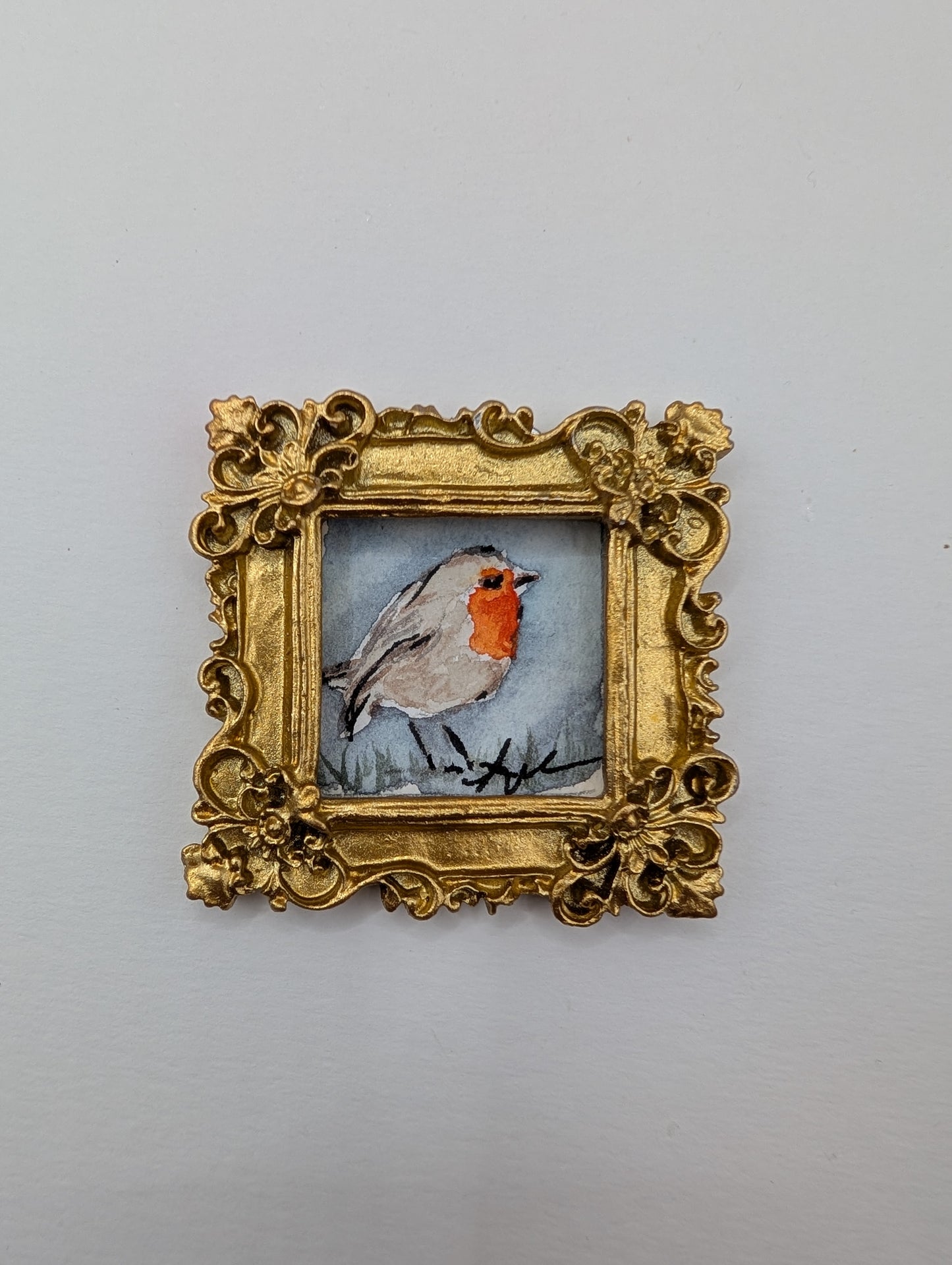 Mini Robin Bird Painting - Original Watercolor Art by Lora Cavallin