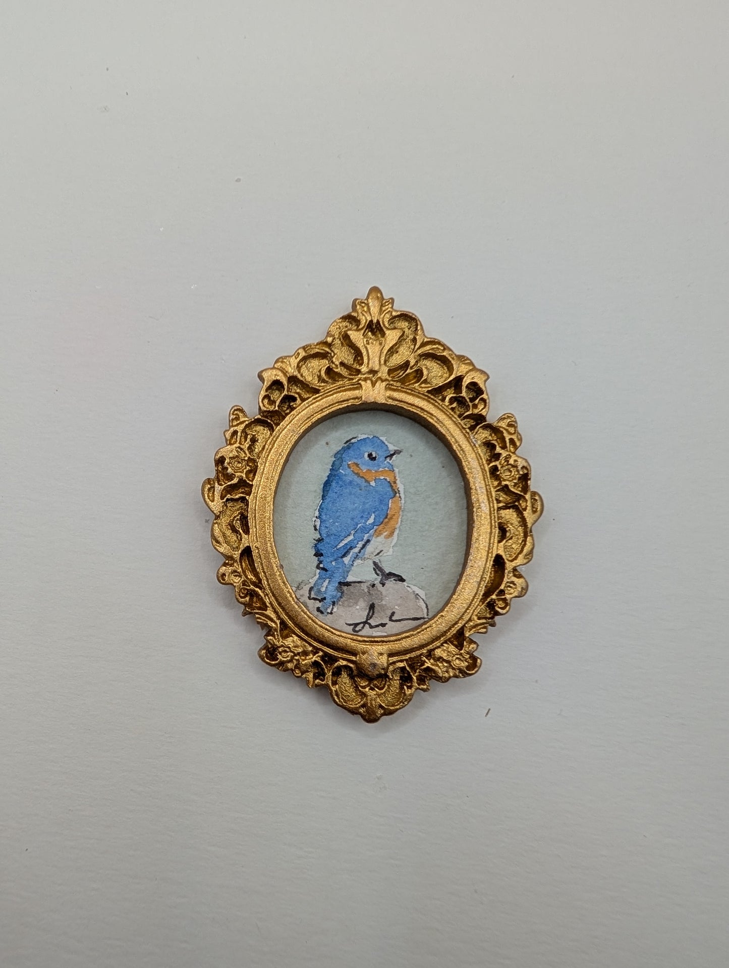 Mini Bluebird Painting - Original Watercolor Art by Lora Cavallin