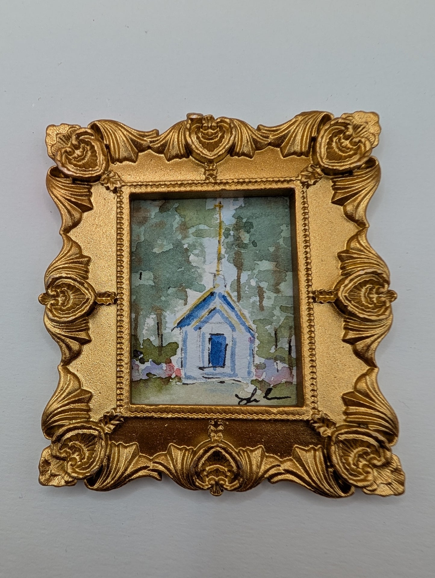 Mini Church Painting - Original Watercolor Art by Lora Cavallin