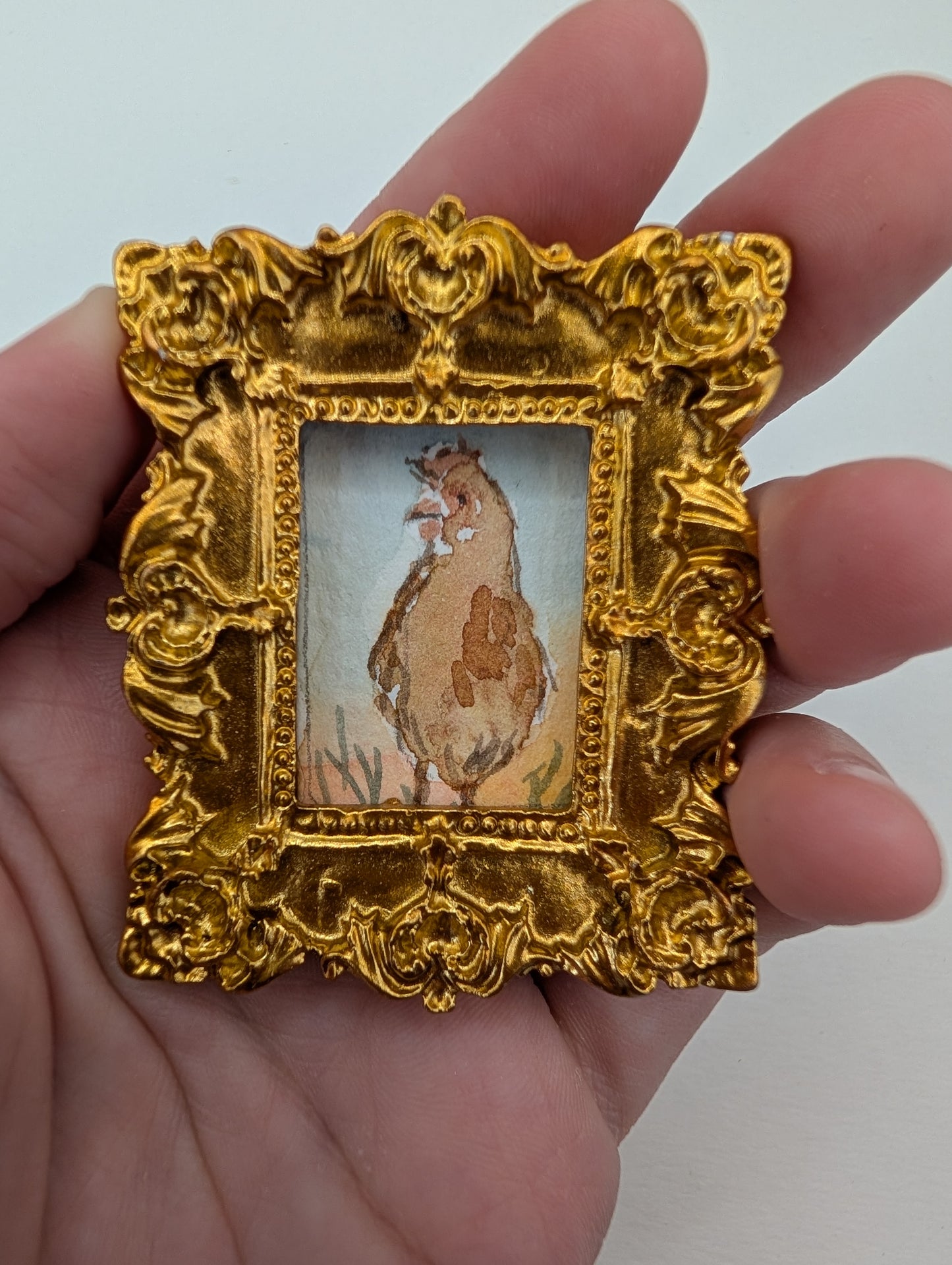 Mini Rooster Painting - Original Watercolor Art by Lora Cavallin