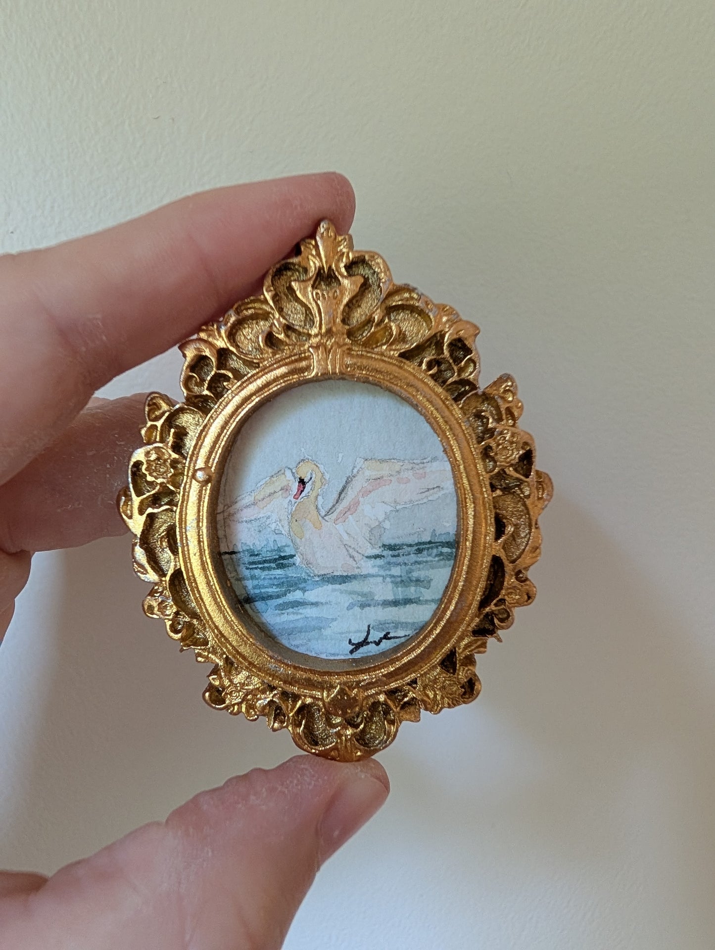Mini Swan Painting - Original Watercolor Art by Lora Cavallin