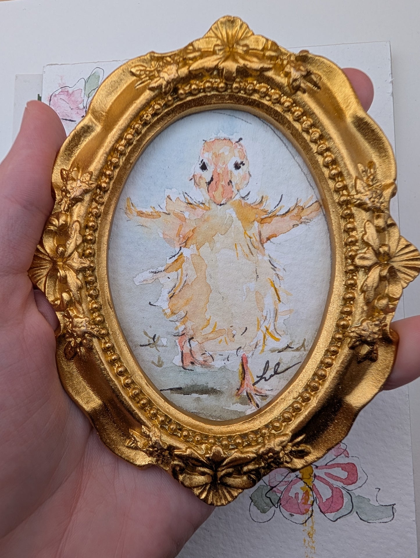 Mini Duck Painting - Original Watercolor Art by Lora Cavallin