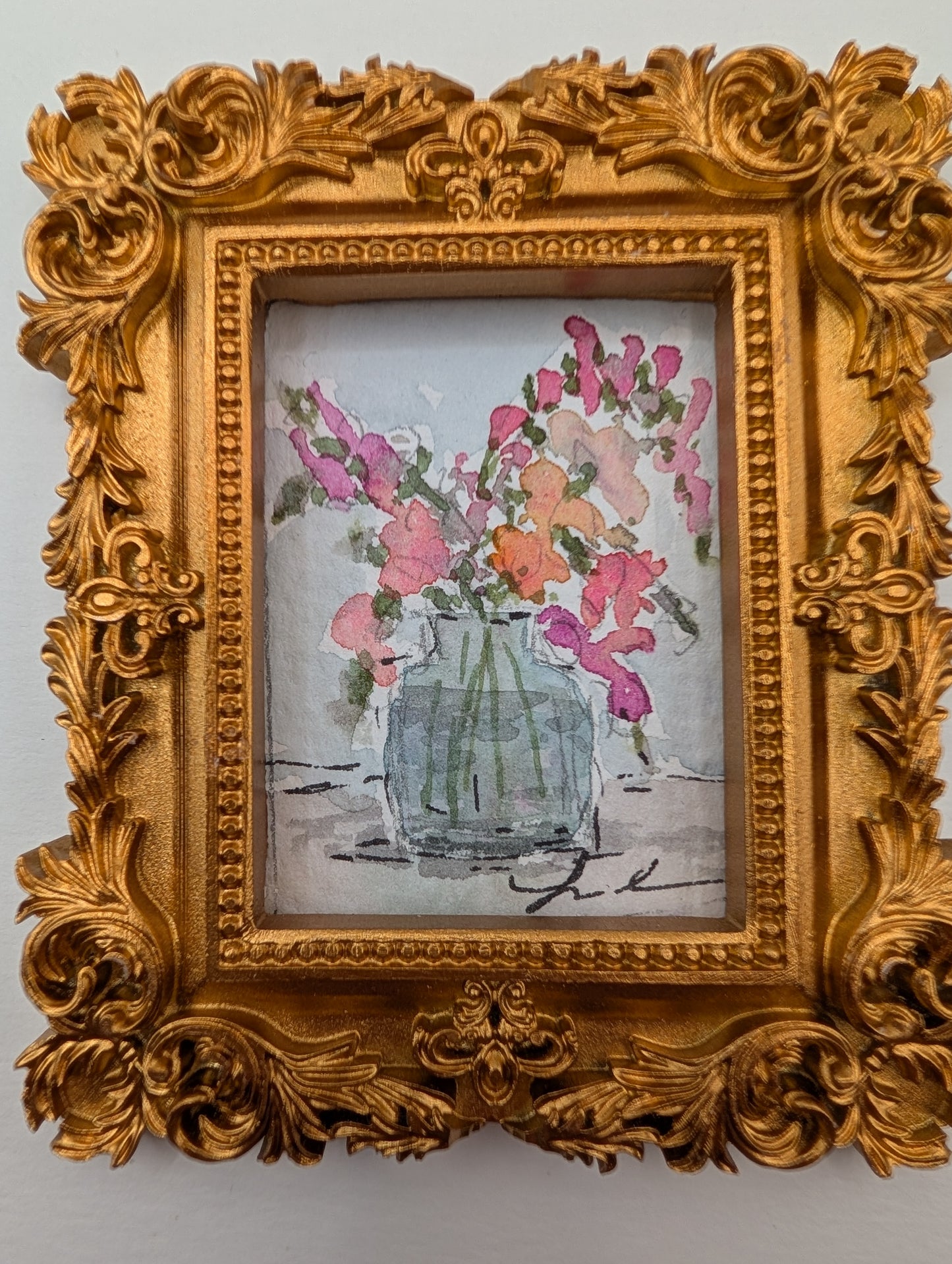 Mini Vase of Flowers Painting - Original Watercolor Art by Lora Cavallin