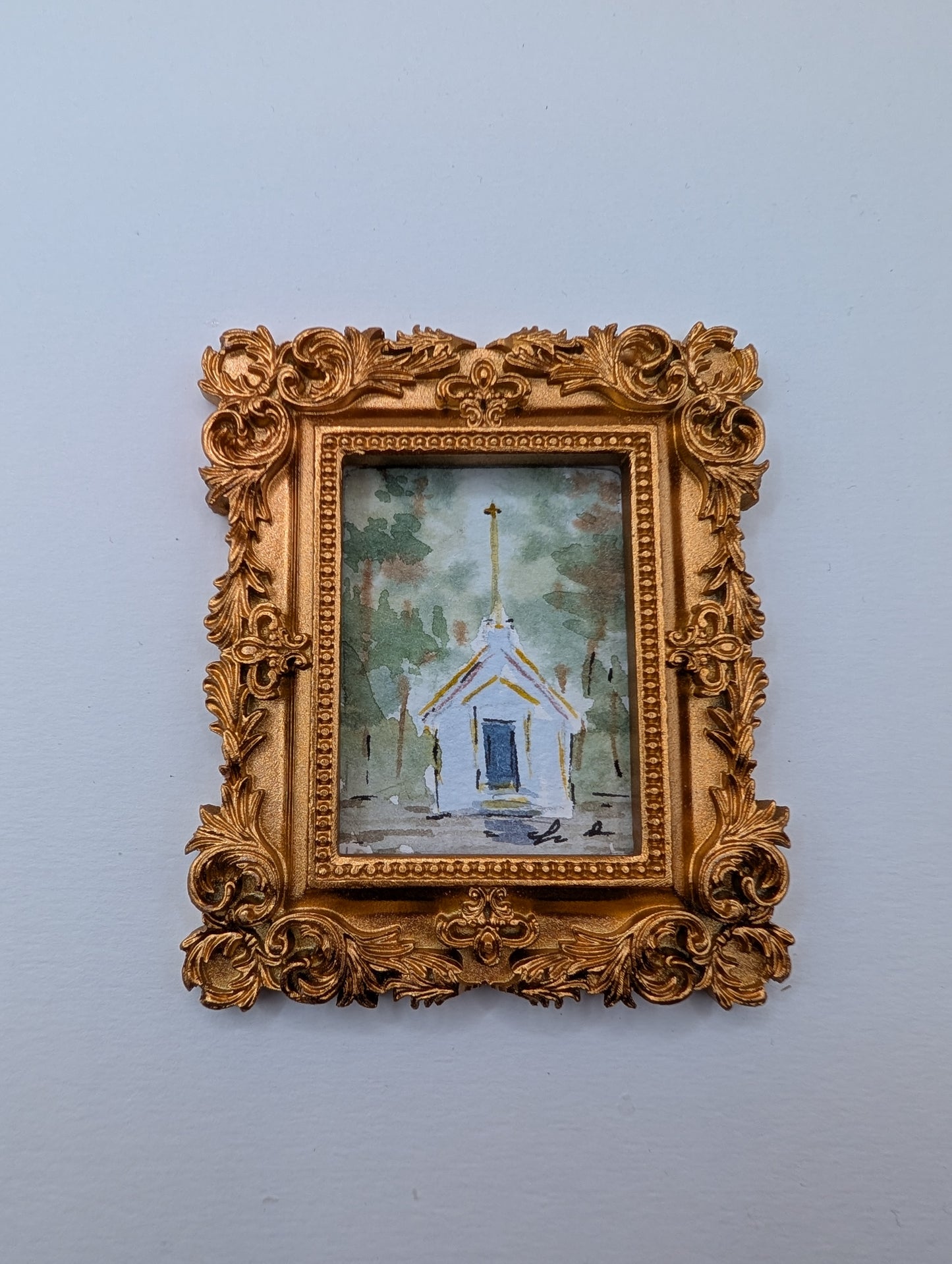 Mini Church Painting - Original Watercolor Art by Lora Cavallin