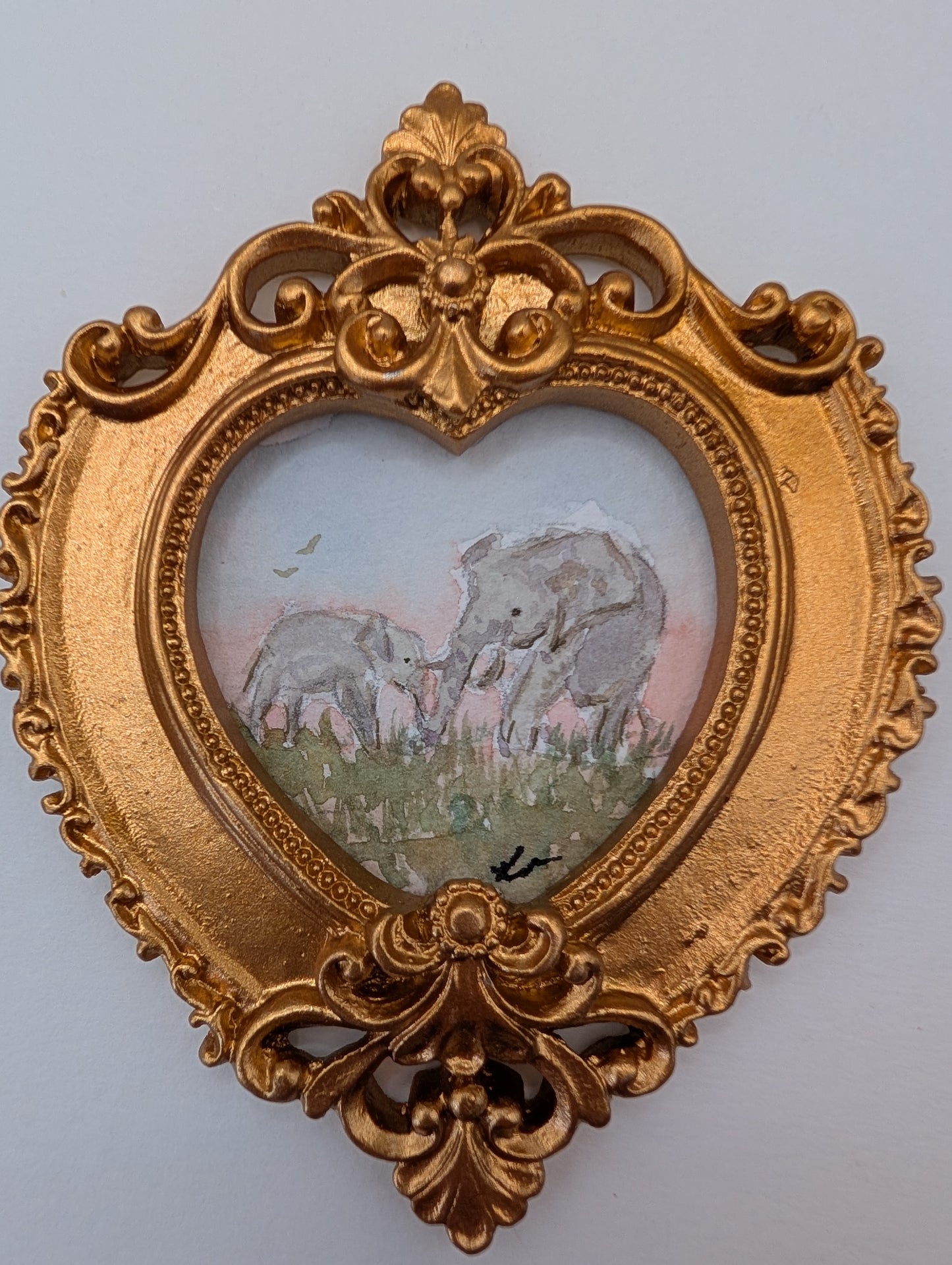 Mini Elephant Painting - Original Watercolor Art by Lora Cavallin