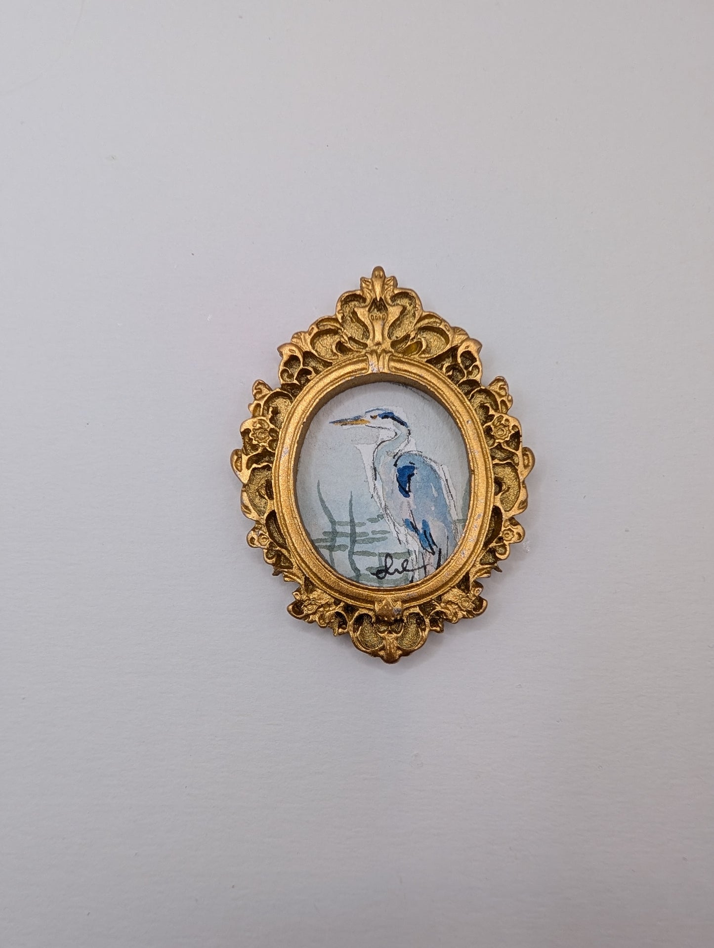 Mini Blue Heron Painting - Original Watercolor Art by Lora Cavallin
