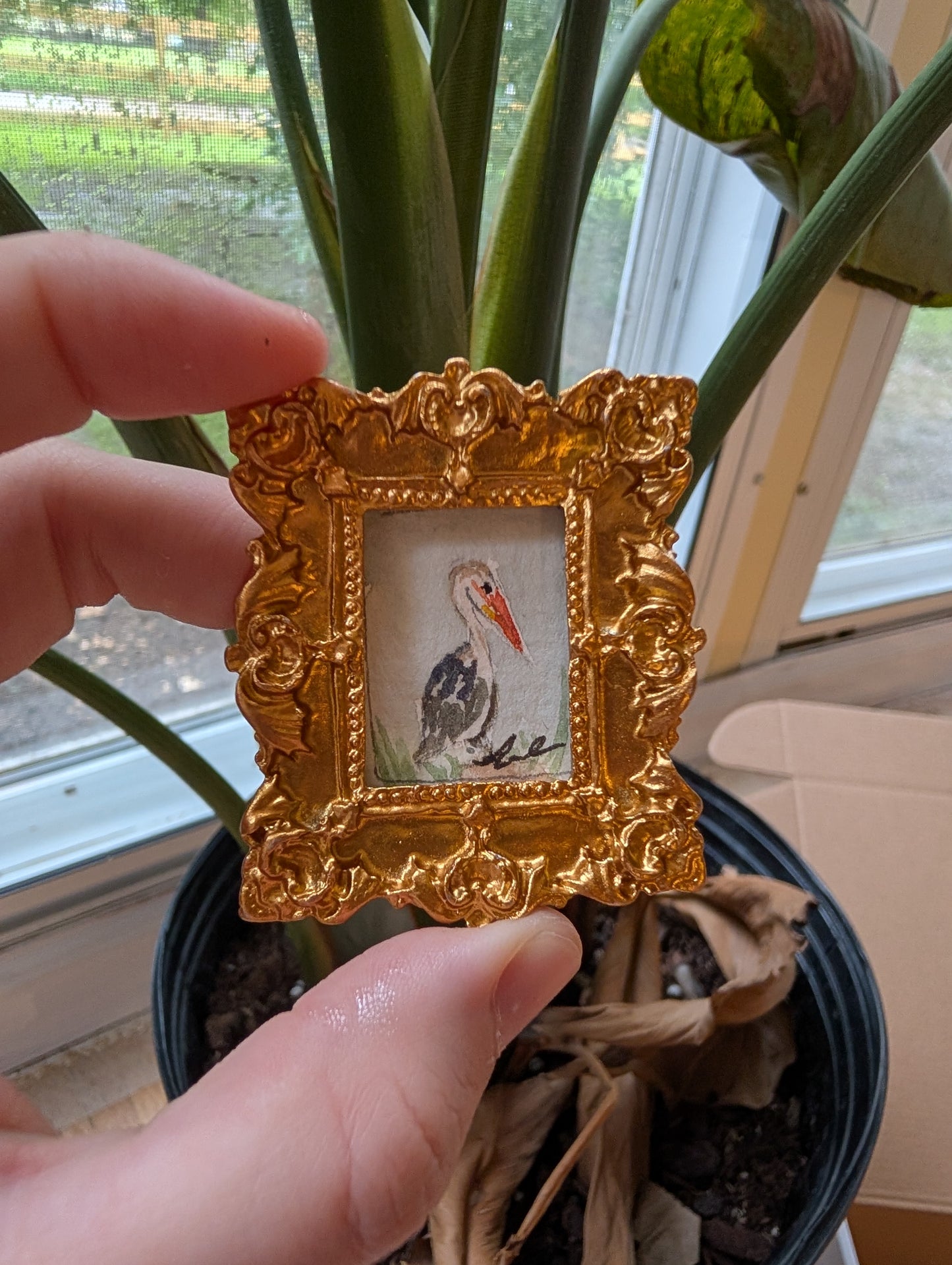 Mini Pelican Painting - Original Watercolor Art by Lora Cavallin