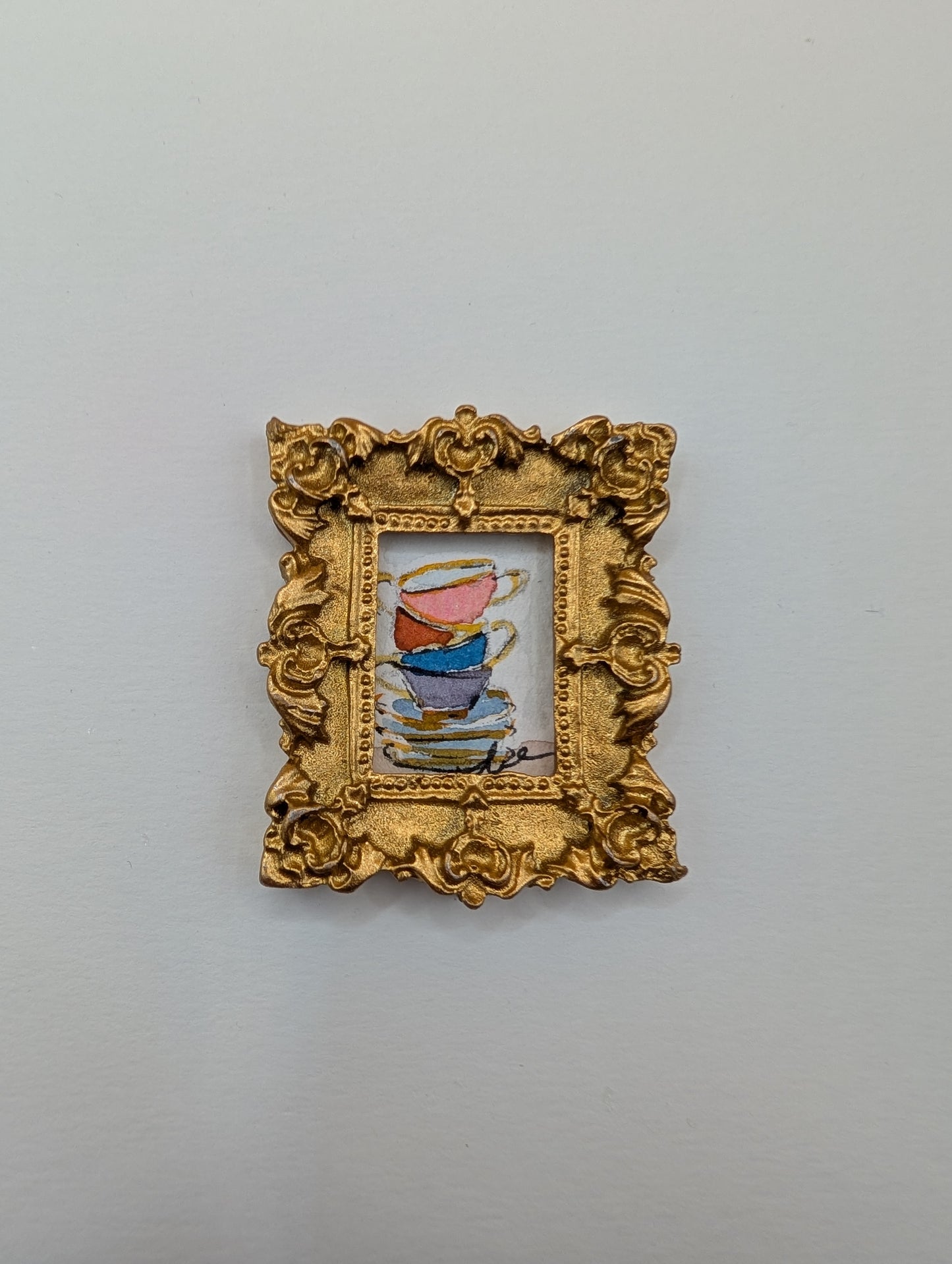 Mini Stack of Teacups Painting - Original Watercolor Art by Lora Cavallin