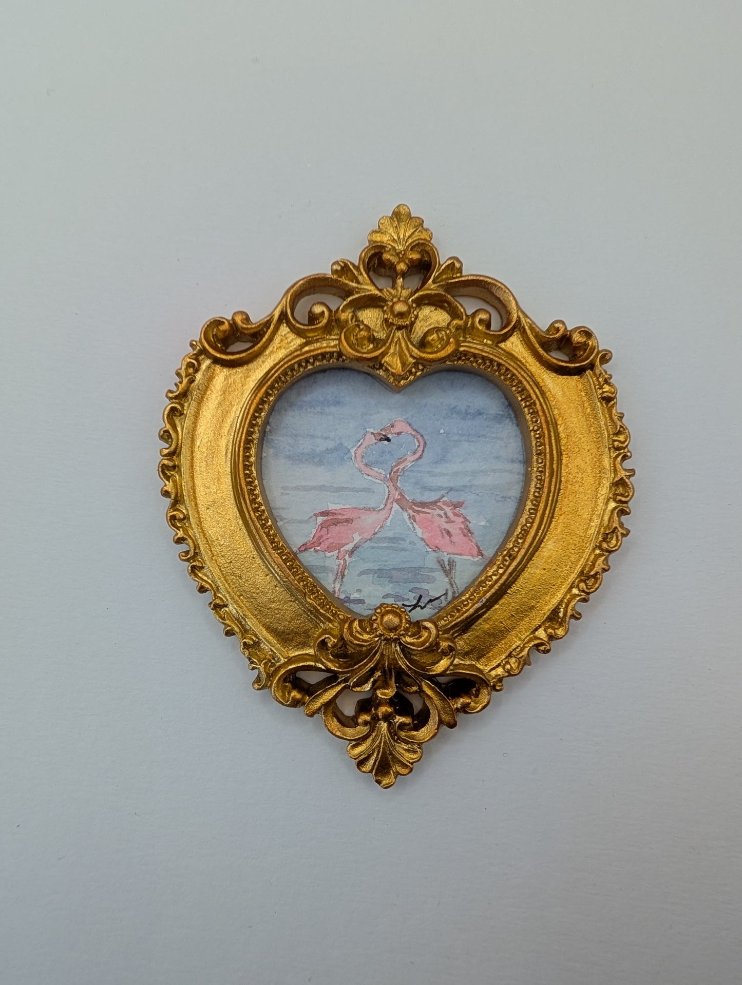 Mini Flamingos in Love Painting - Original Watercolor Art by Lora Cavallin