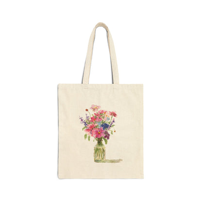Flowers in a Vase - Watercolor Canvas Tote Bag - Lora Cavallin Art