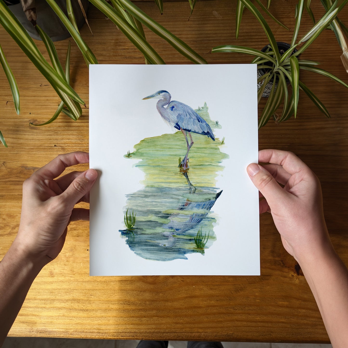 a person holding a card with a picture of a bird on it