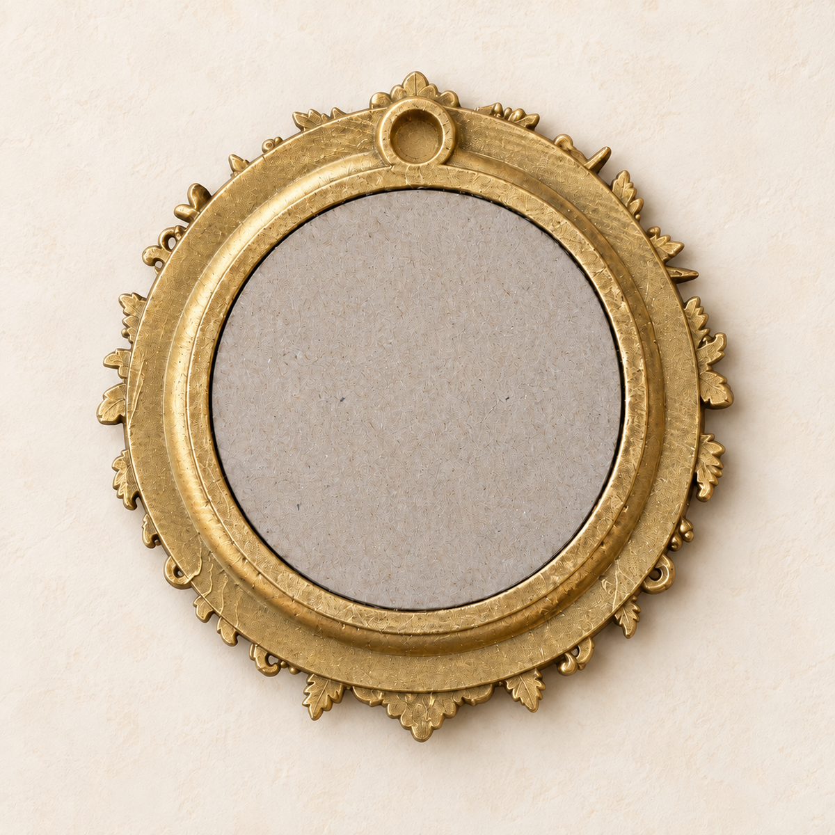 Back of the round baroque frame showing the built-in hanger