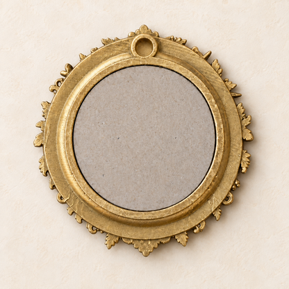 Back of the round baroque frame showing the built-in hanger