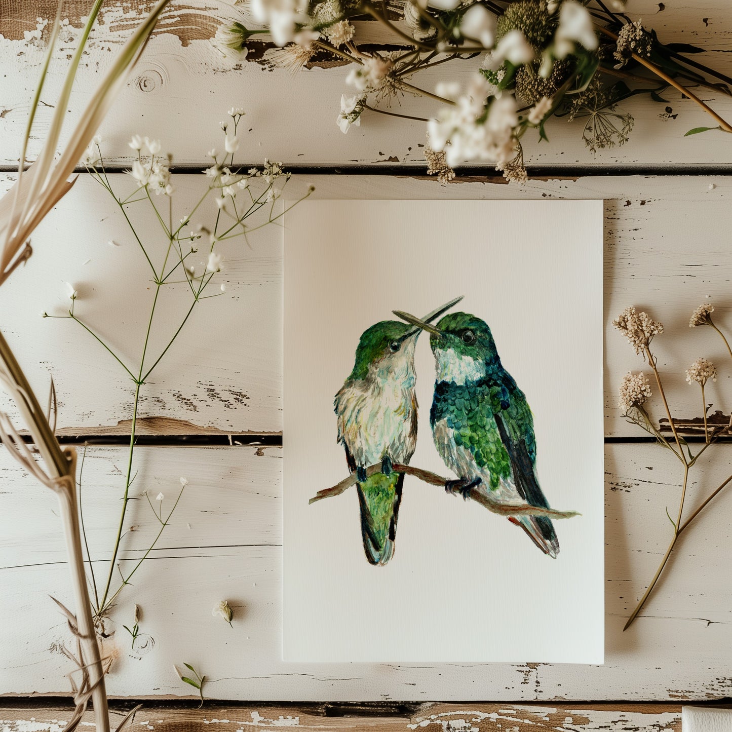 Hummingbird pair - Lora Cavallin Art - Not Framed Print Only