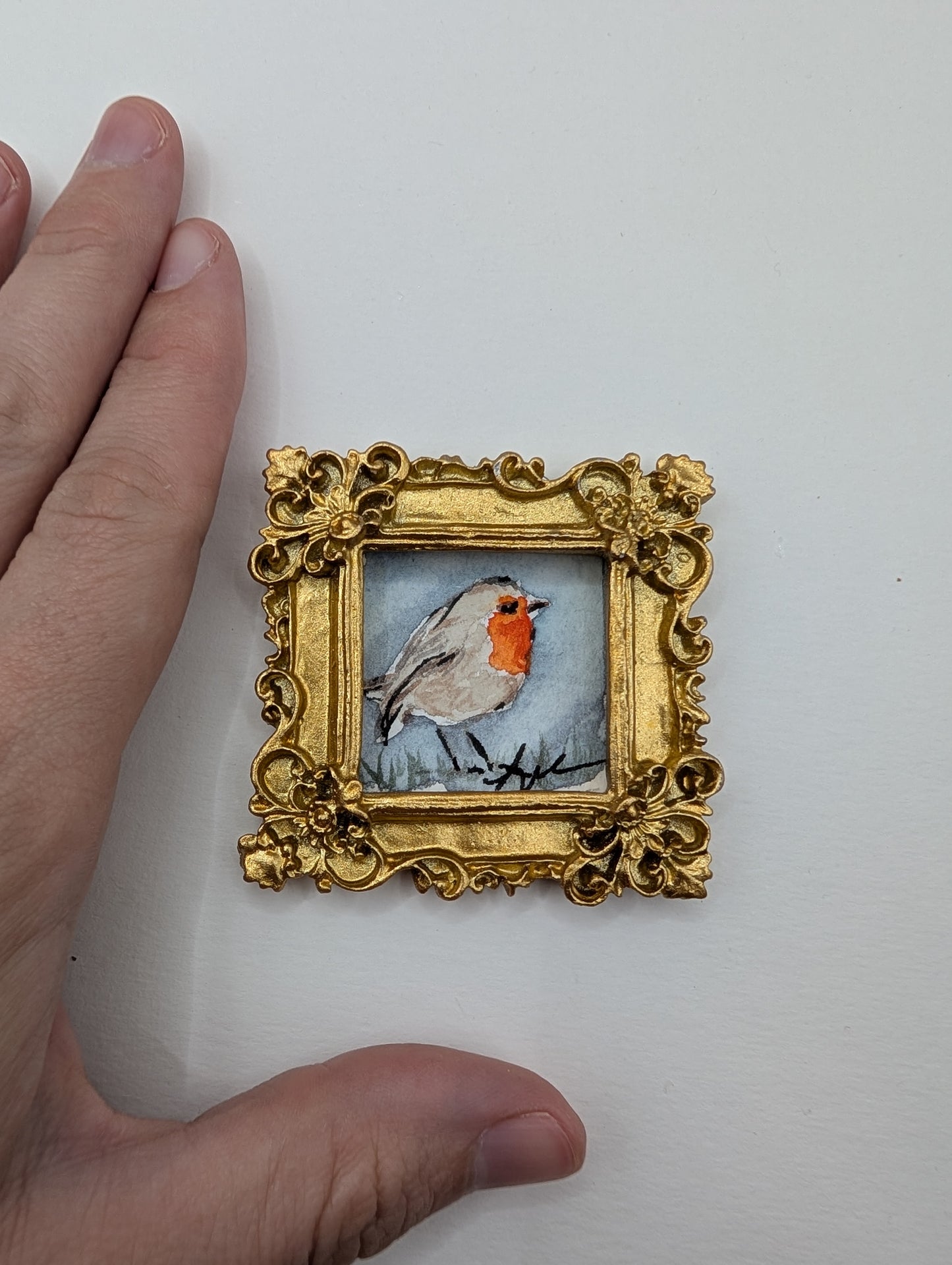Mini Robin Bird Painting - Original Watercolor Art by Lora Cavallin