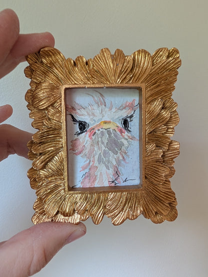 Mini Ostrich Painting - Original Watercolor Art by Lora Cavallin