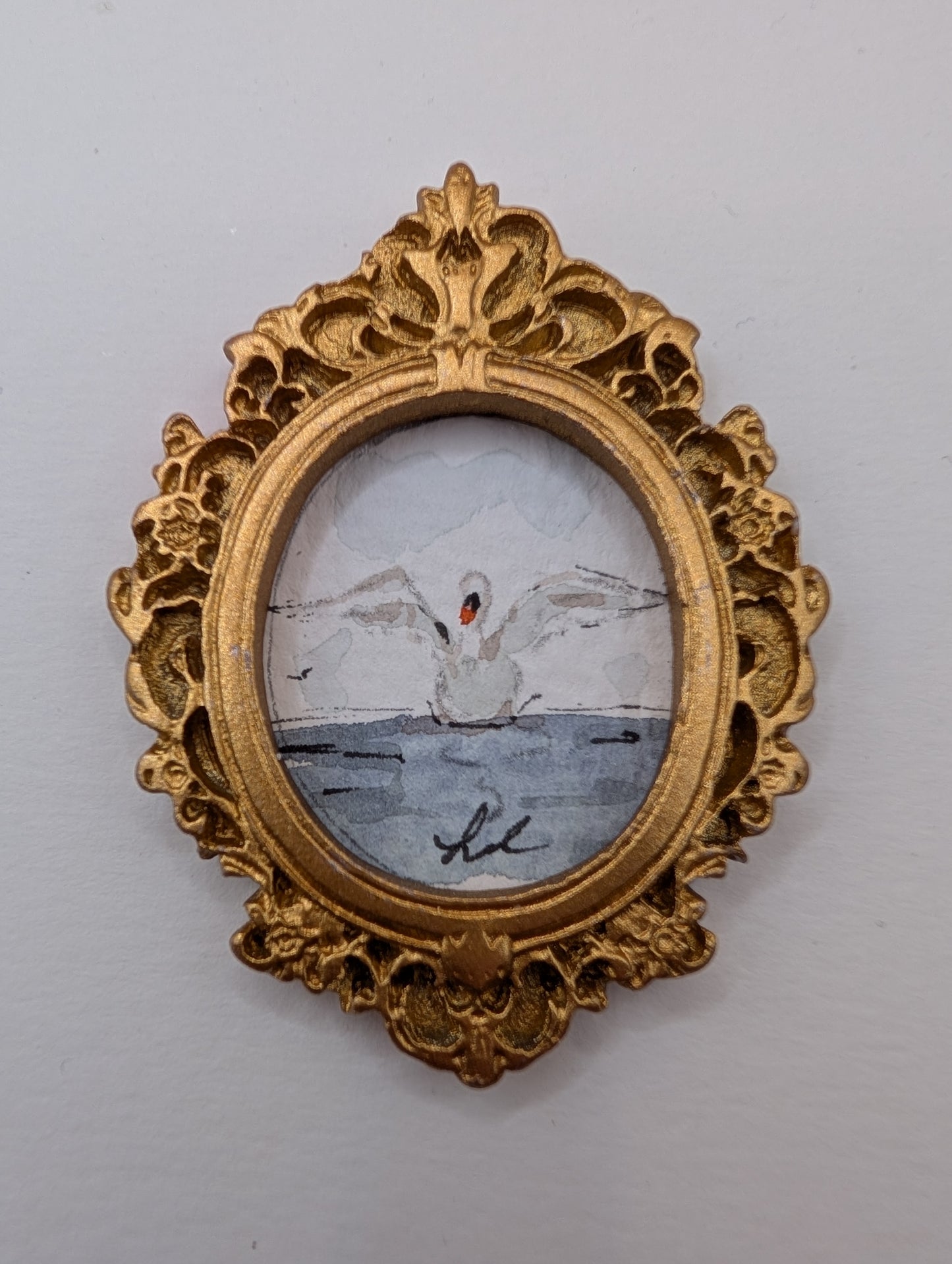 Mini Swan Painting - Original Watercolor Art by Lora Cavallin
