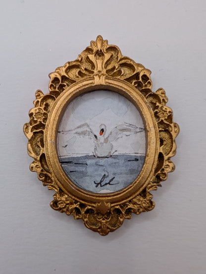 Mini Swan Painting - Original Watercolor Art by Lora Cavallin