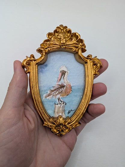 Mini Pelican Painting - Original Watercolor Art by Lora Cavallin