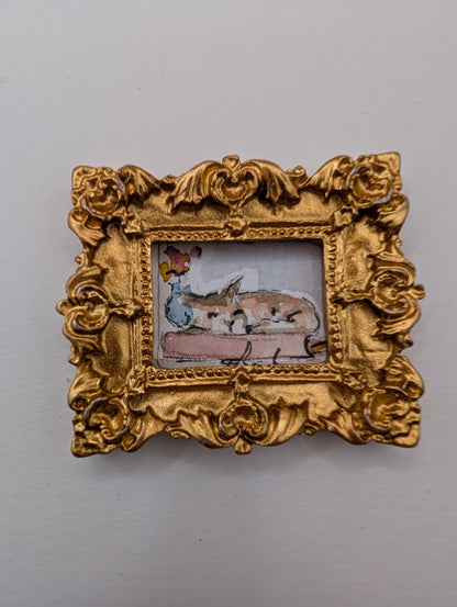 Mini Sleeping Cat Painting - Original Watercolor Art by Lora Cavallin