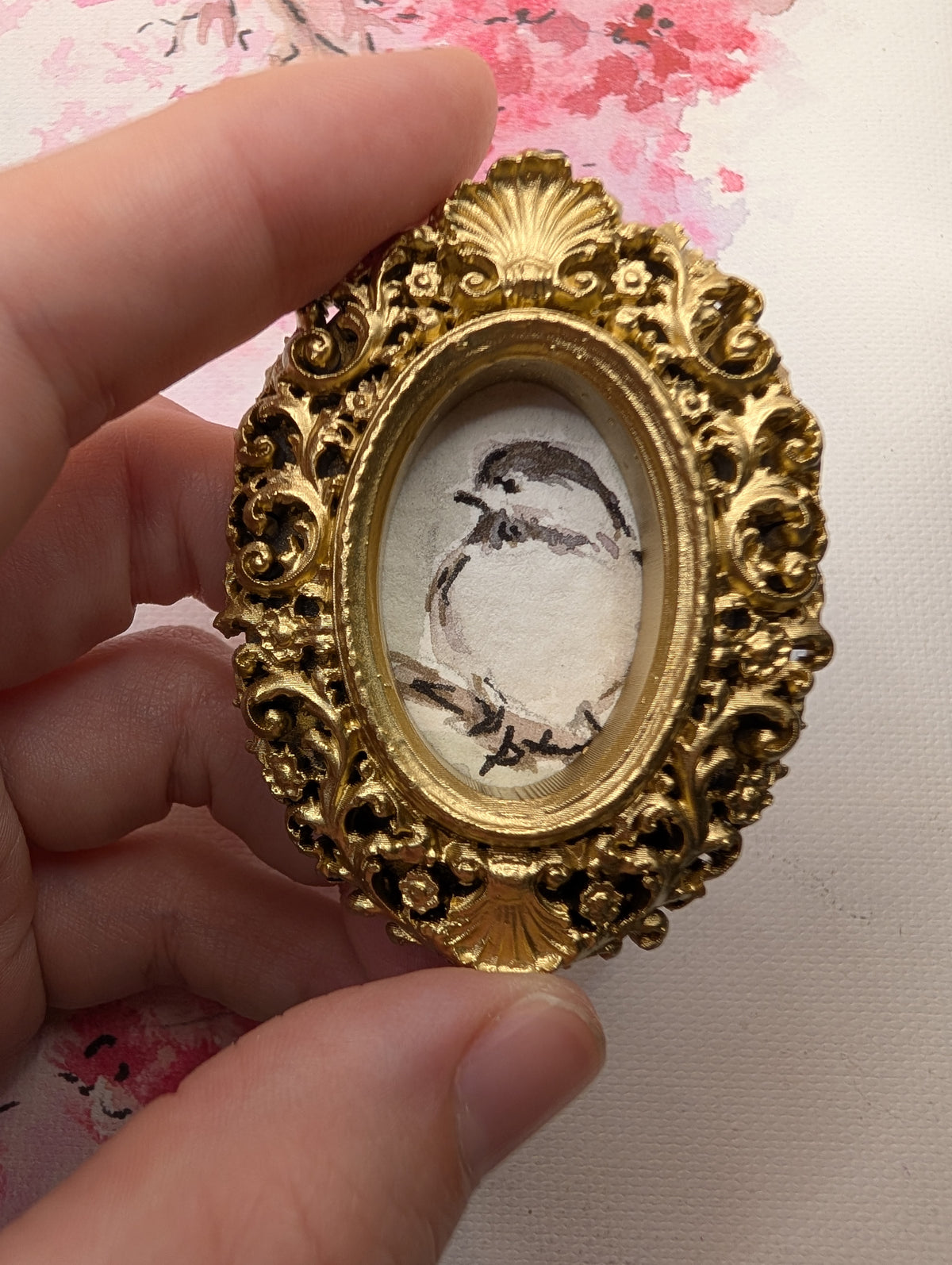Mini Chickadee Bird Painting - Original Watercolor Art by Lora Cavallin