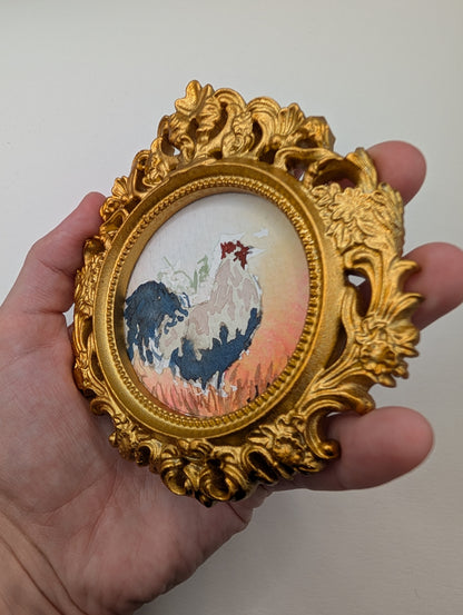 Mini Rooster Painting - Original Watercolor Art by Lora Cavallin