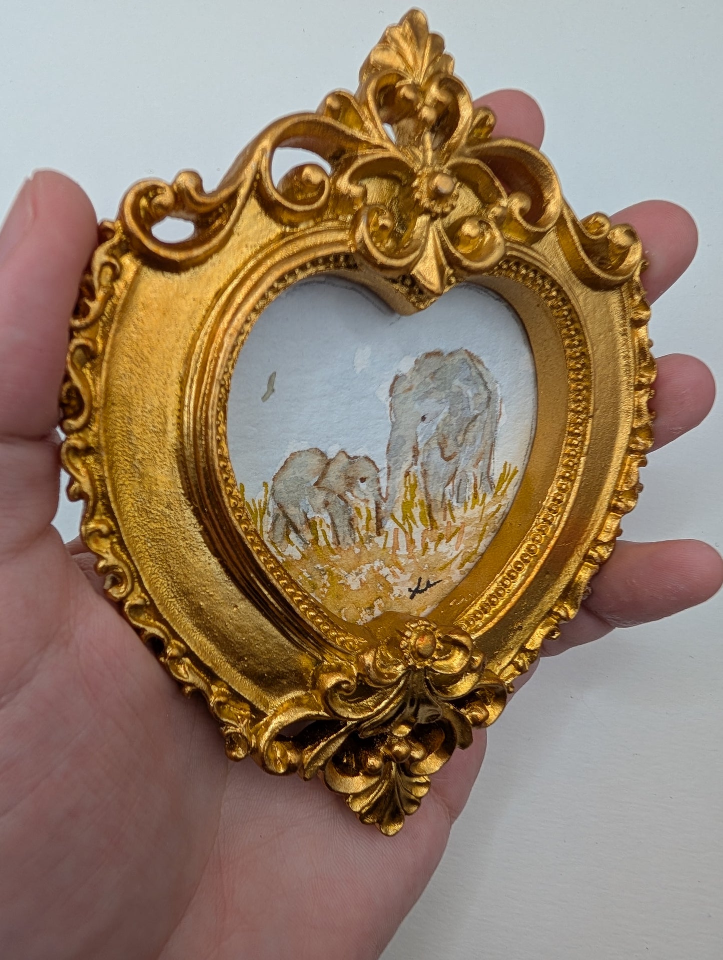 Mini Elephant Painting - Original Watercolor Art by Lora Cavallin