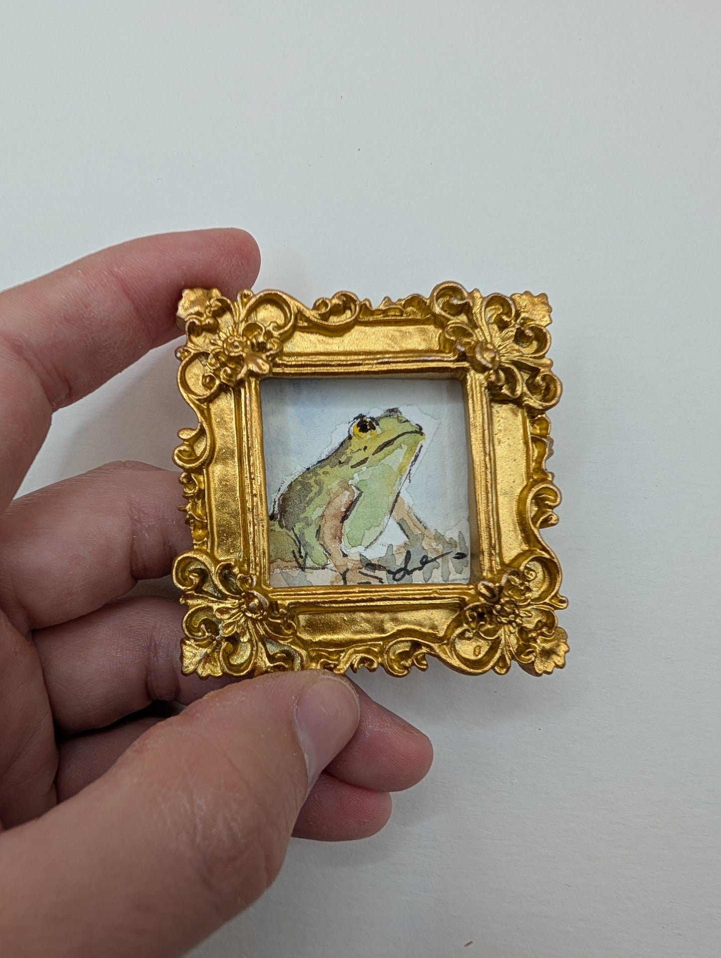 Mini Frog Painting - Original Watercolor Art by Lora Cavallin