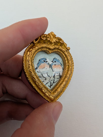Mini Bluebirds in Love Painting - Original Watercolor Art by Lora Cavallin