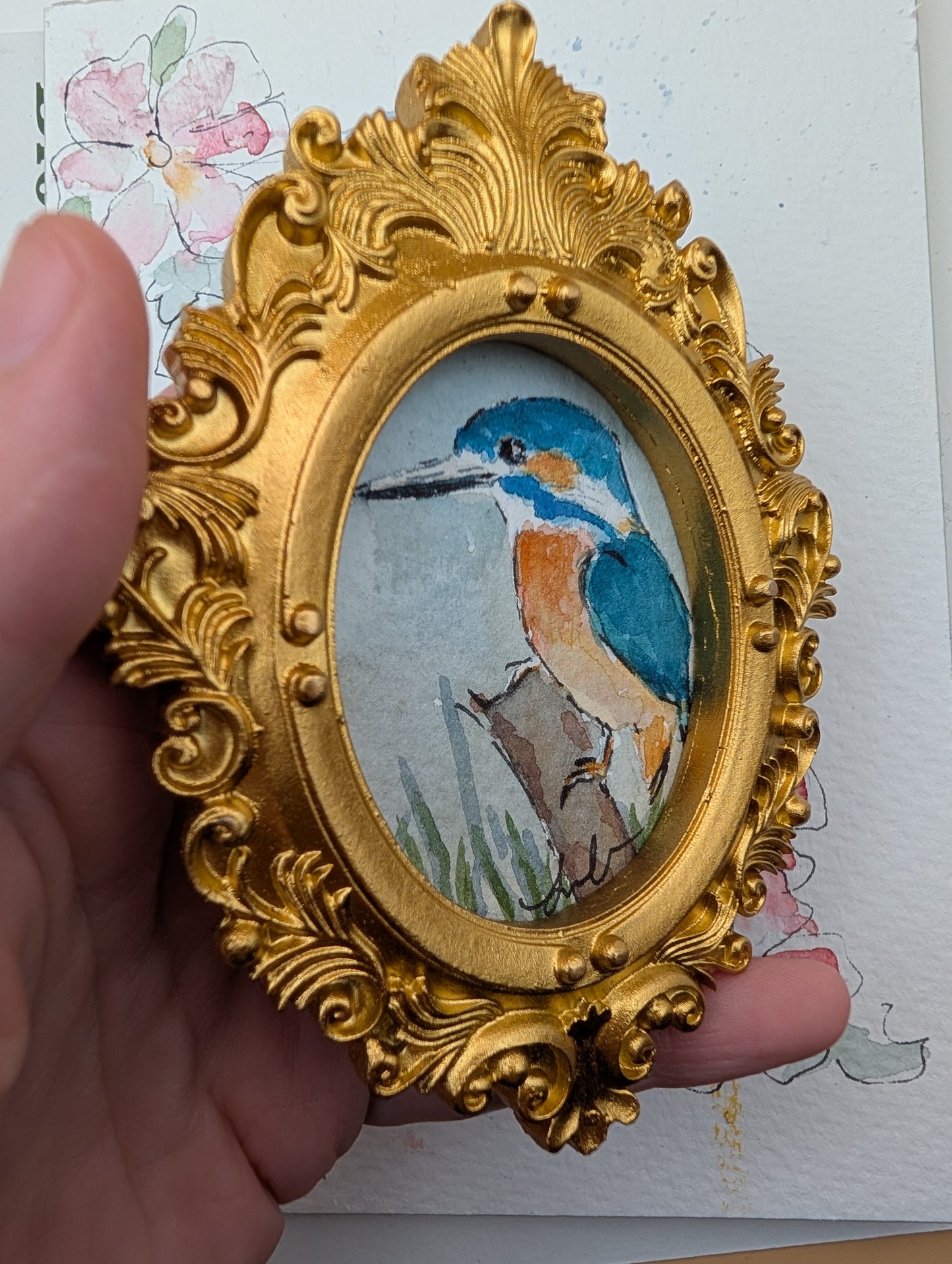 Mini Kingfisher Painting - Original Watercolor Art by Lora Cavallin