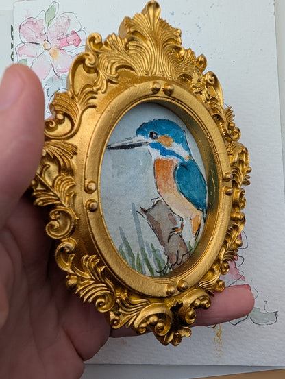 Mini Kingfisher Painting - Original Watercolor Art by Lora Cavallin