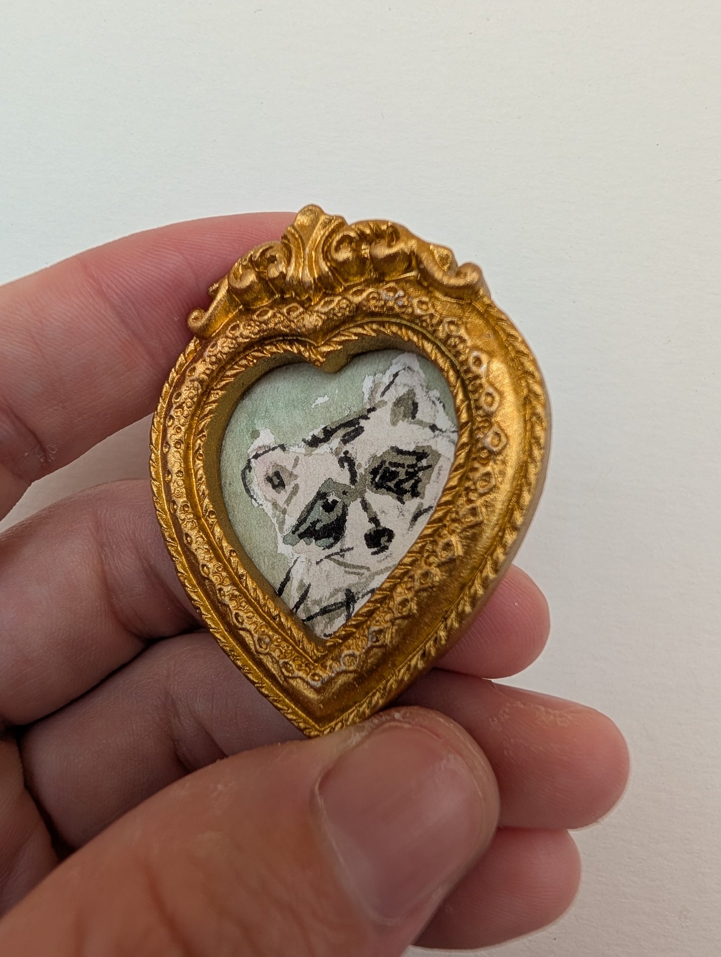 Mini Baby Raccoon Painting - Original Watercolor Art by Lora Cavallin