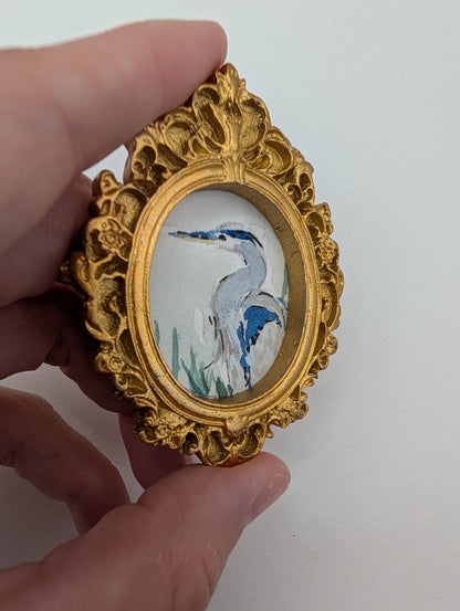 Mini Blue Heron Painting - Original Watercolor Art by Lora Cavallin
