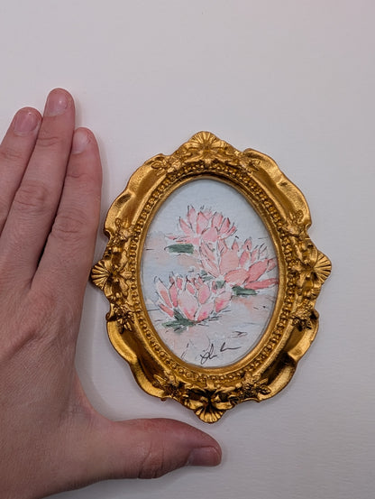 Mini Water Lily Painting - Original Watercolor Art by Lora Cavallin