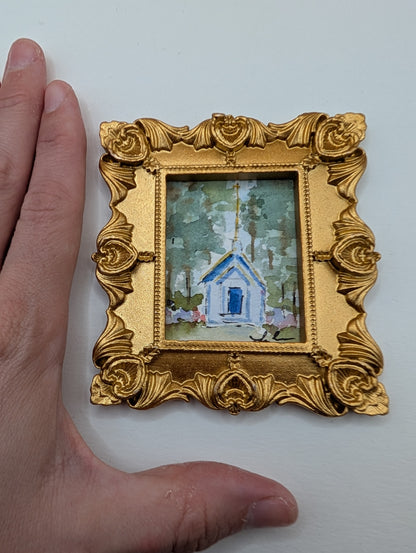 Mini Church Painting - Original Watercolor Art by Lora Cavallin