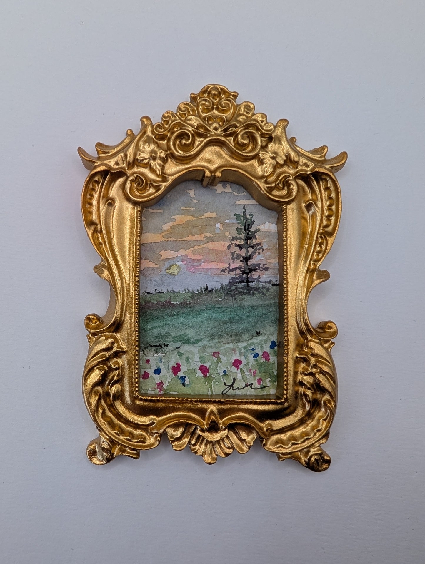 Mini Landscape Painting - Original Watercolor Art by Lora Cavallin