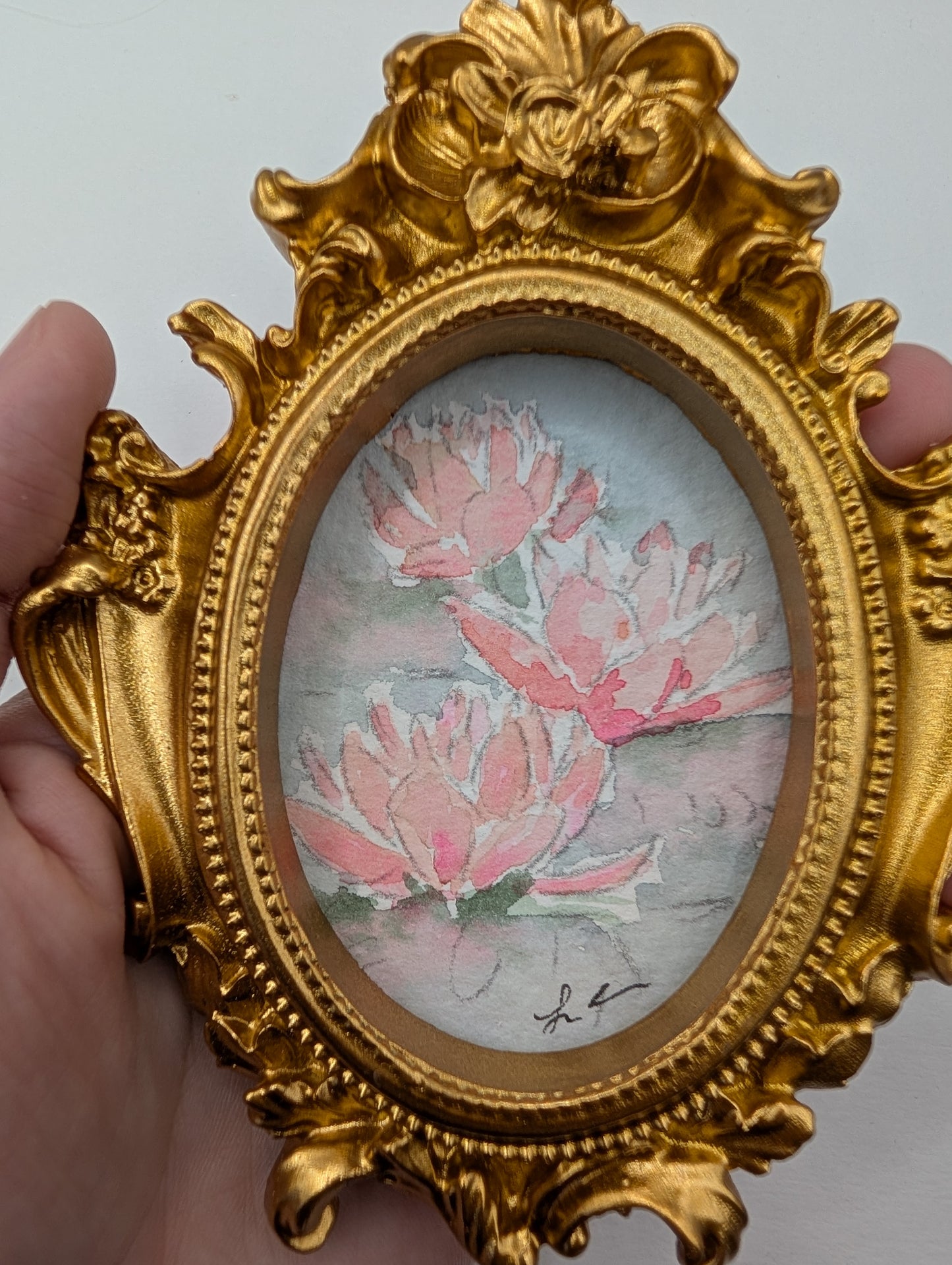 Mini Water Lily Flower Painting - Original Watercolor Art by Lora Cavallin