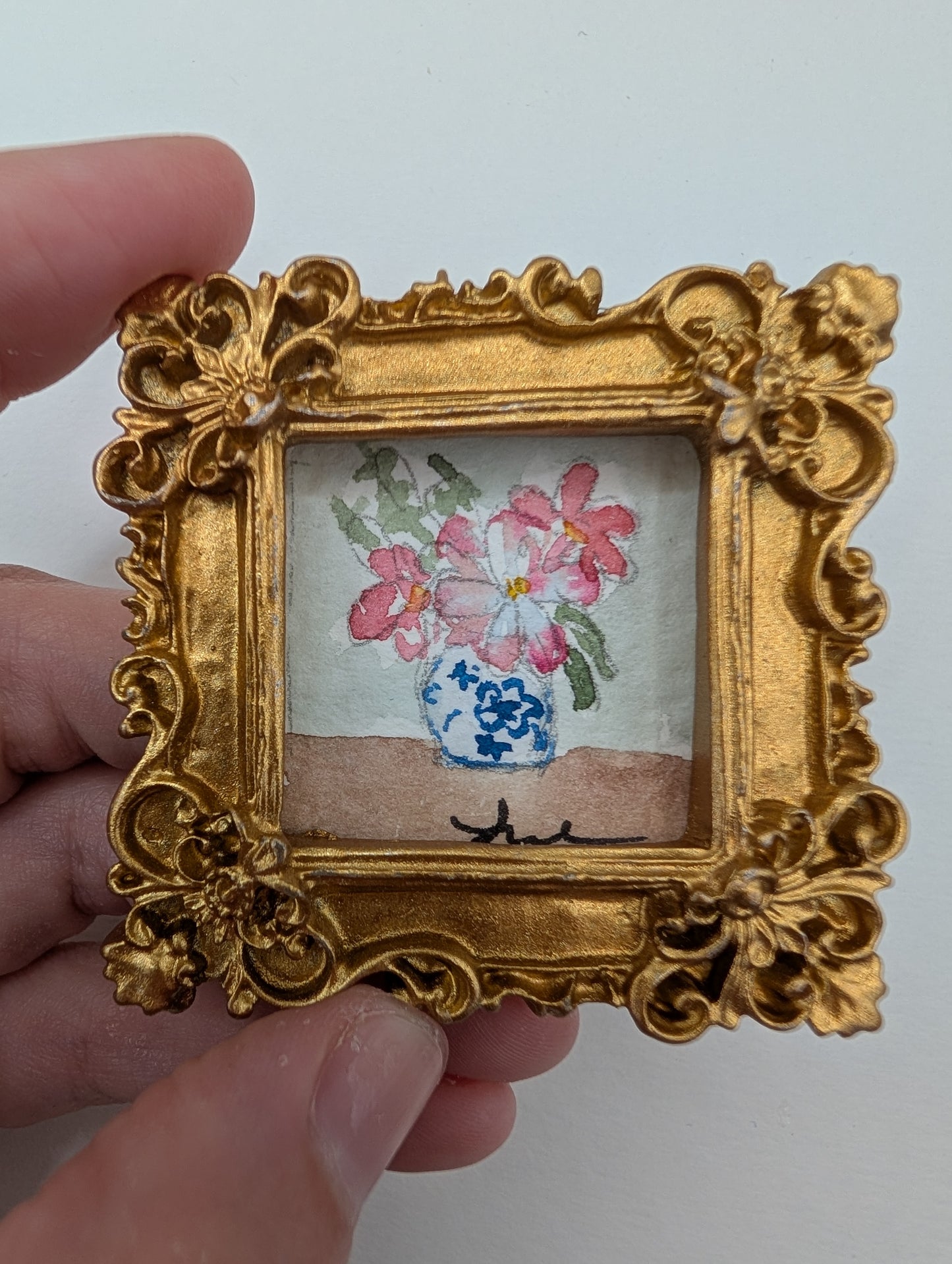 Mini Vase of Flowers Painting - Original Watercolor Art by Lora Cavallin